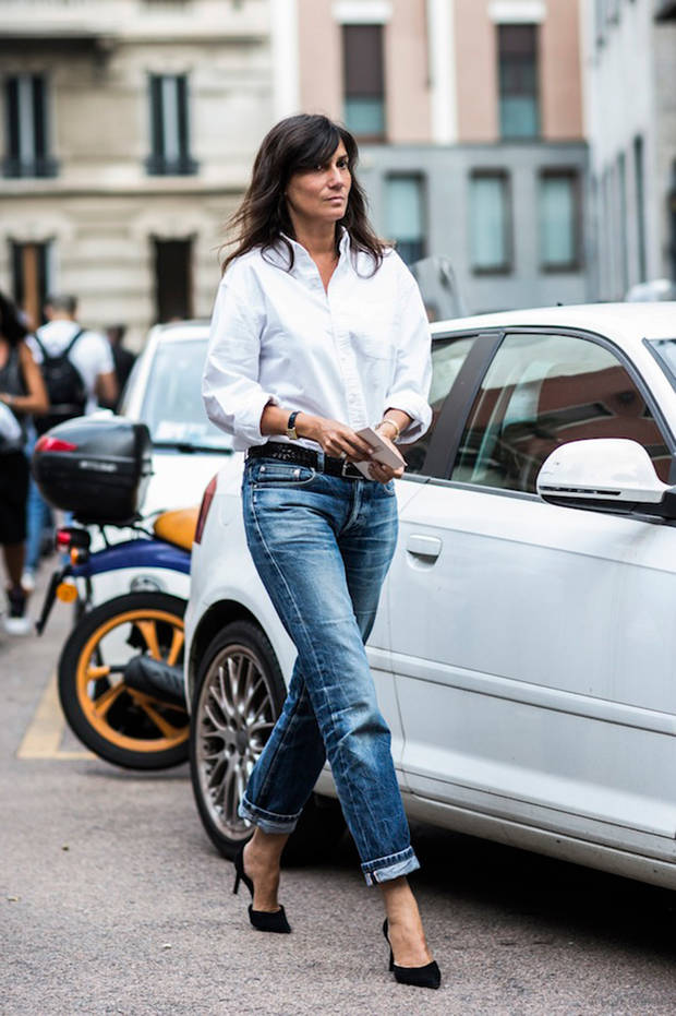 denim camisa blanca