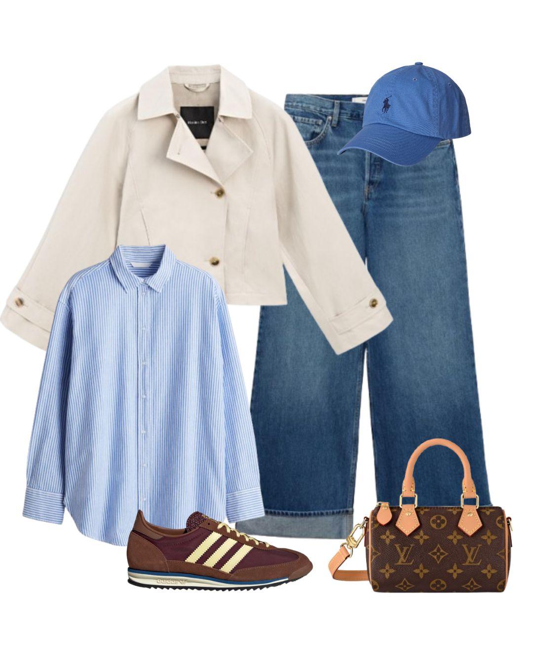Gabardina de Massimo Dutti. Precio: 99,95€. Jeans de Mango. Camisa de H&M. Precio: 19,99€. Precio: 39,99€. Bolso de Louis Vuitton. Precio: 1550€. Gorra de Polo Ralph Lauren vía Zalando. Precio: 60€. Zapatillas de adidas SL 72. Precio: 100€. 