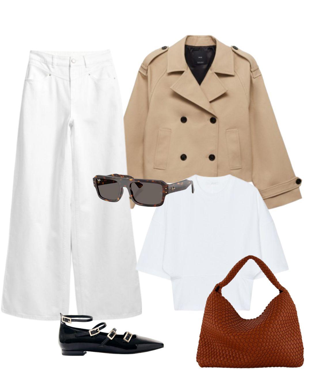 Gabardina de Mango. Precio: 69,99€. Camiseta de Zara. Precio: 17,99€. Vaqueros de Desigual. Precio: 89,95€. Bolso de Ulanka. Precio: 49,99€. Gafas de Ray.Ban. Precio: 163€. Bailarinas de Alohas. Precio: 200€. Bolso de Ulanka. Precio: 49,99€. 