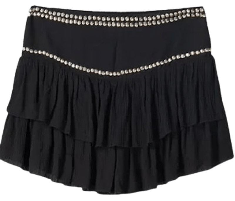 Falda volantes con tachuelas en color negro de Bershka.