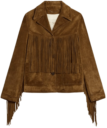 Chaqueta de mujer de ante color tabaco con flecos de Golden Goose.