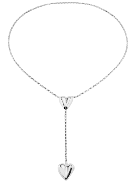 Cadena bañada en plata de ley con dos corazones, uno ajustable en el centro de Unode50.