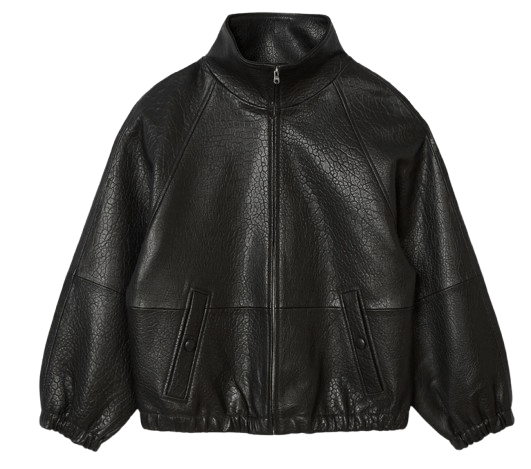 Cazadora de cuero oversize negra de Sandro Paris.