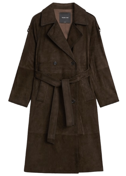 Trench largo de piel de ante de Massimo Dutti.