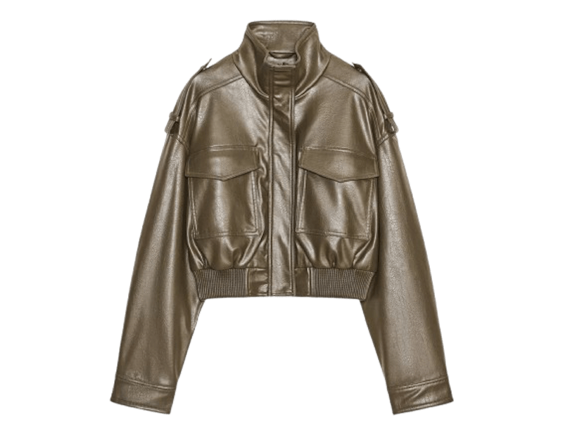 Bomber de cuero verde de Zara