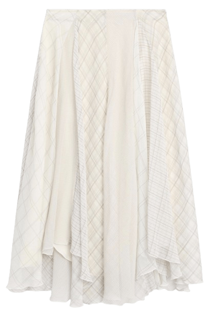 Falda midi asimétrica con estampado de cuadros de Massimo Dutti.