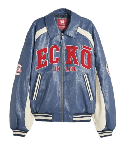 Cazadora Ecko Unltd efecto piel de Bershka.