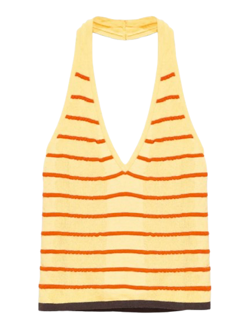 Top de rayas en amarillo y naranja de Pull & Bear. Precio: 15,99€