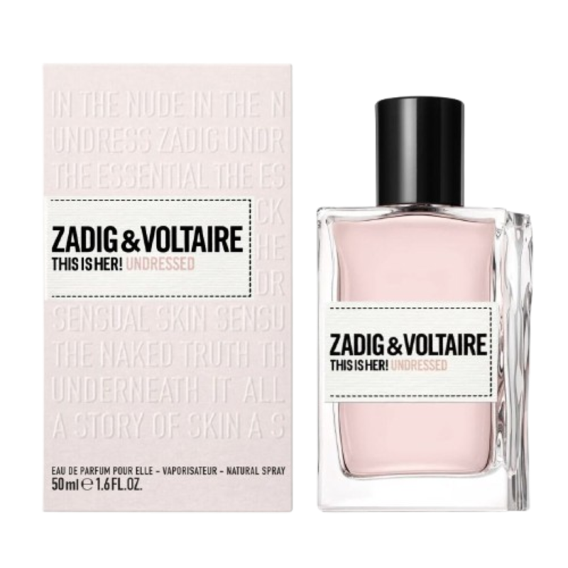 This Is Her! Undressed Eau de Parfum, de Zadig & Voltaire, fragancia floral amaderada con flor de azahar, jengibre, ylang-ylang, sal, almizcle, sándalo y benjuí. Precio en Primor: 109,98 €