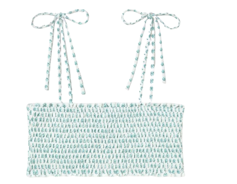 Top bikini estampado de Brownie con tejido nido de abeja y aire romántico.