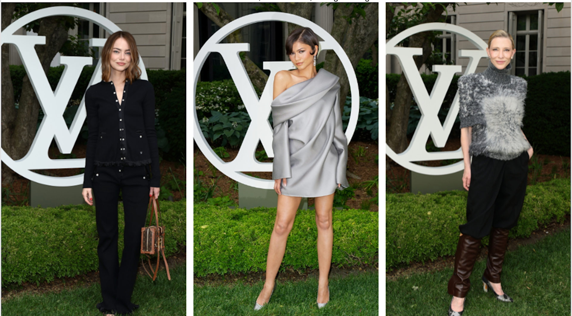 Emma Stone, Zendaya y Cate Blanchett posan durante el evento de Louis Vuitton en Nueva York con algunos de los looks más sofisticados y virales de la Maison francesa. Imagen: cortesía de Louis Vuitton