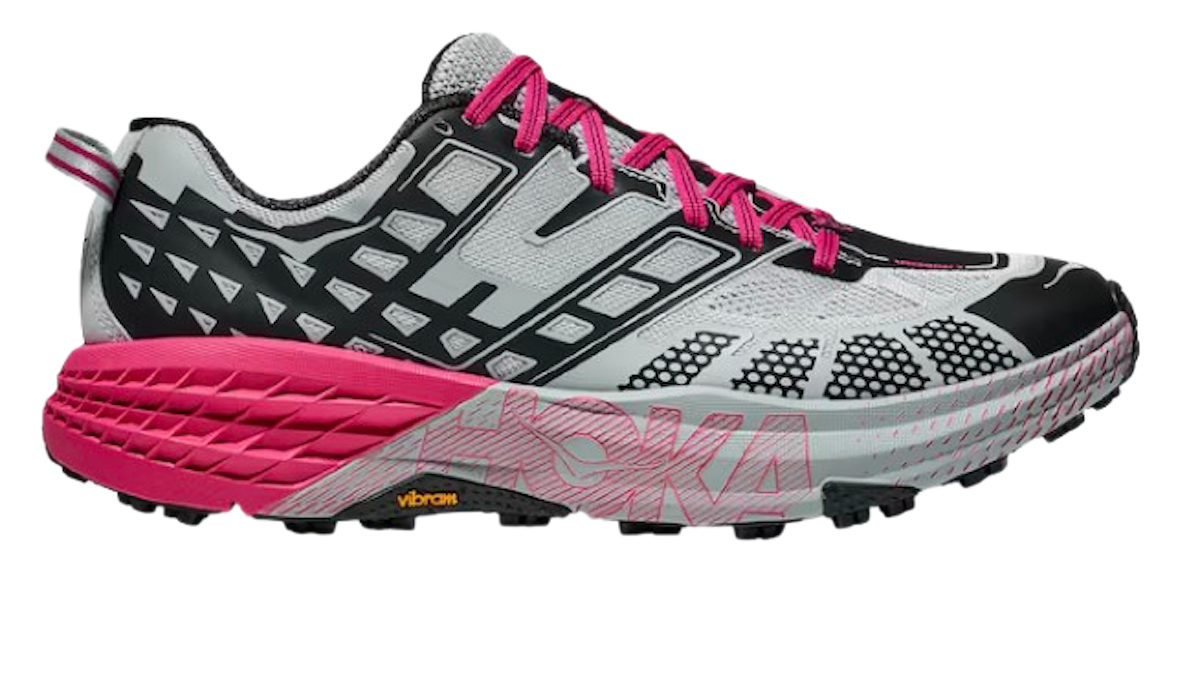 Sneakers Speedgoat 2 en rosa y negro de Hoka vía El Corte Inglés. Precio: 159,99€