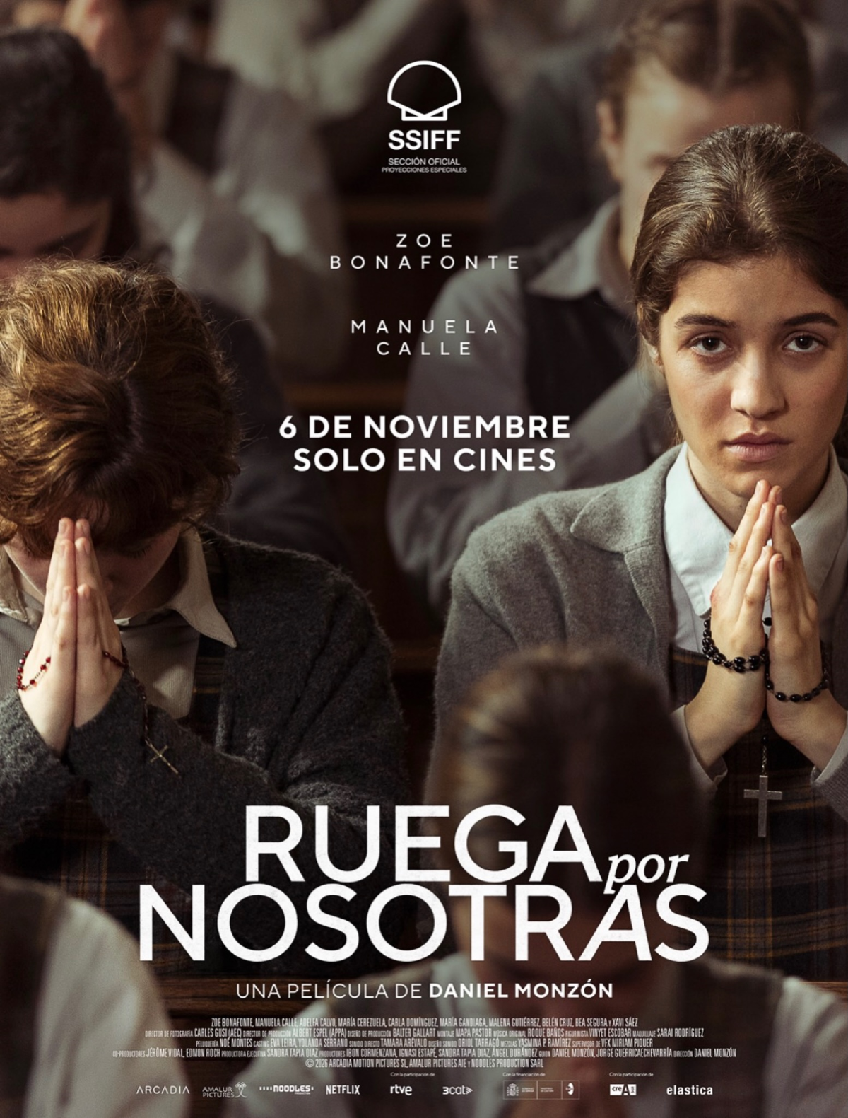 Cartel de «Ruega por nosotras» con Zoe Bonafonte y Manuela Calle interpretando a dos jóvenes internadas en un reformatorio franquista