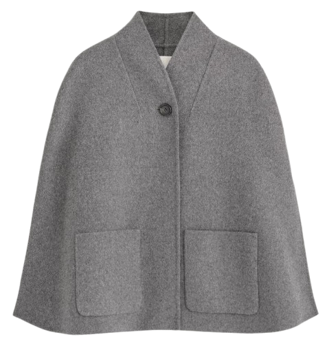 Capa gris de lana de doble faz de COS, con cuello chal esculpido y bolsillos delanteros de parche