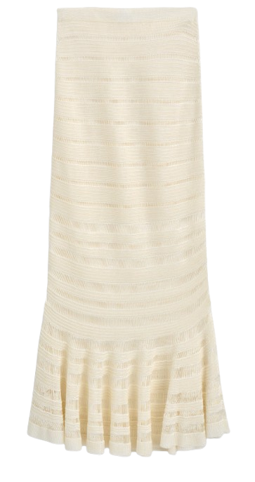 Falda lápiz midi de punto de COS en color crema, con silueta ajustada, cintura estándar y diseño de punto con detalle de textura escalera