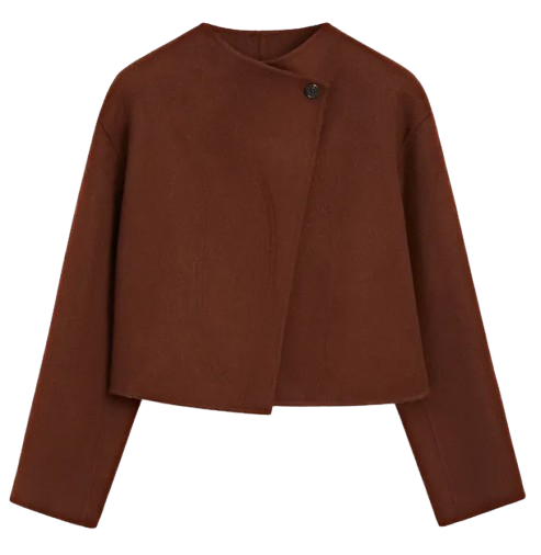 Abrigo tipo capa caldero de Massimo Dutti confeccionado en tejido con mezcla de lana, con cuello redondo, manga larga y cierre lateral mediante botón