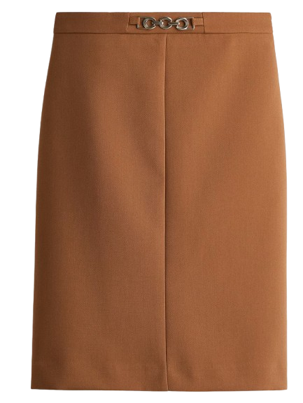 Falda lápiz de H&M en marrón claro, con silueta ajustada y detalle de adorno metálico