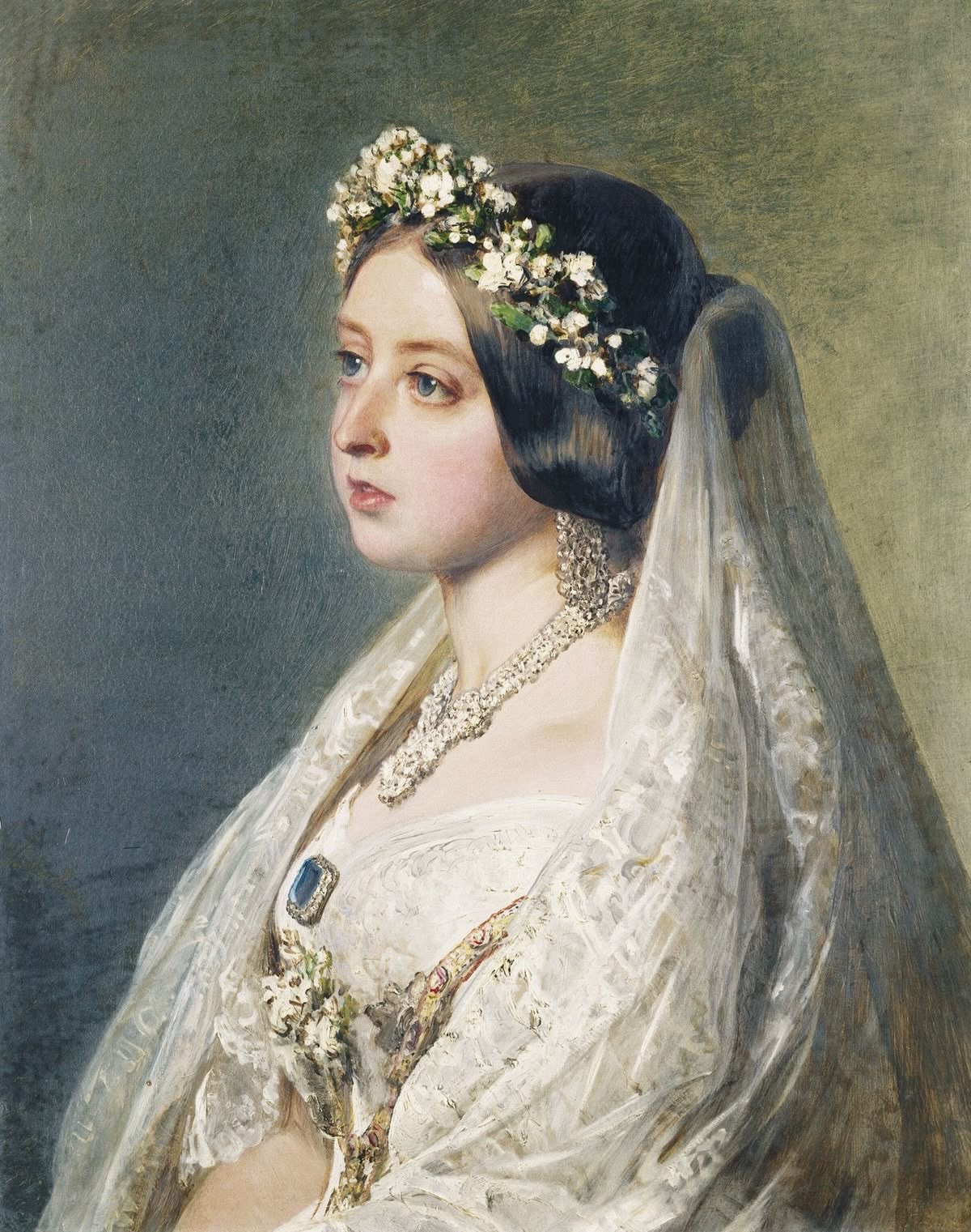 Retrato de la reina Victoria del Reino Unido con el traje de novia