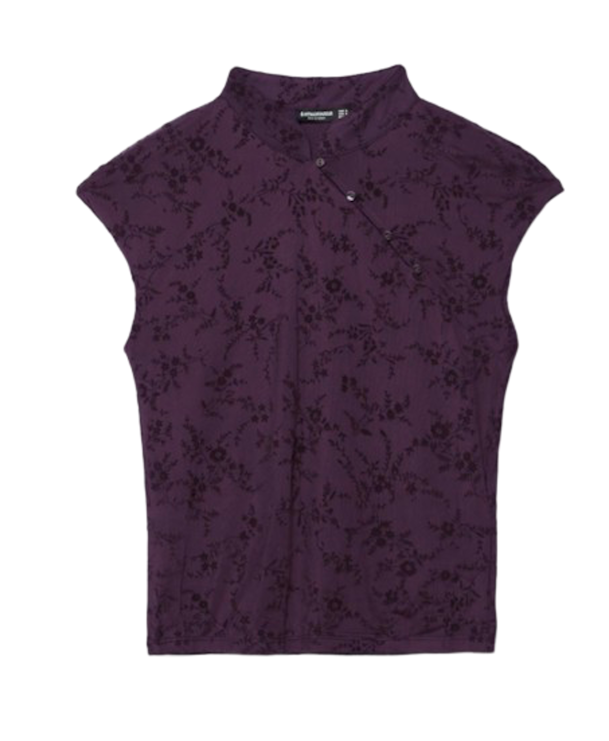 Camiseta de cuello mao en morado, de Stradivarius. Precio: 15,99€