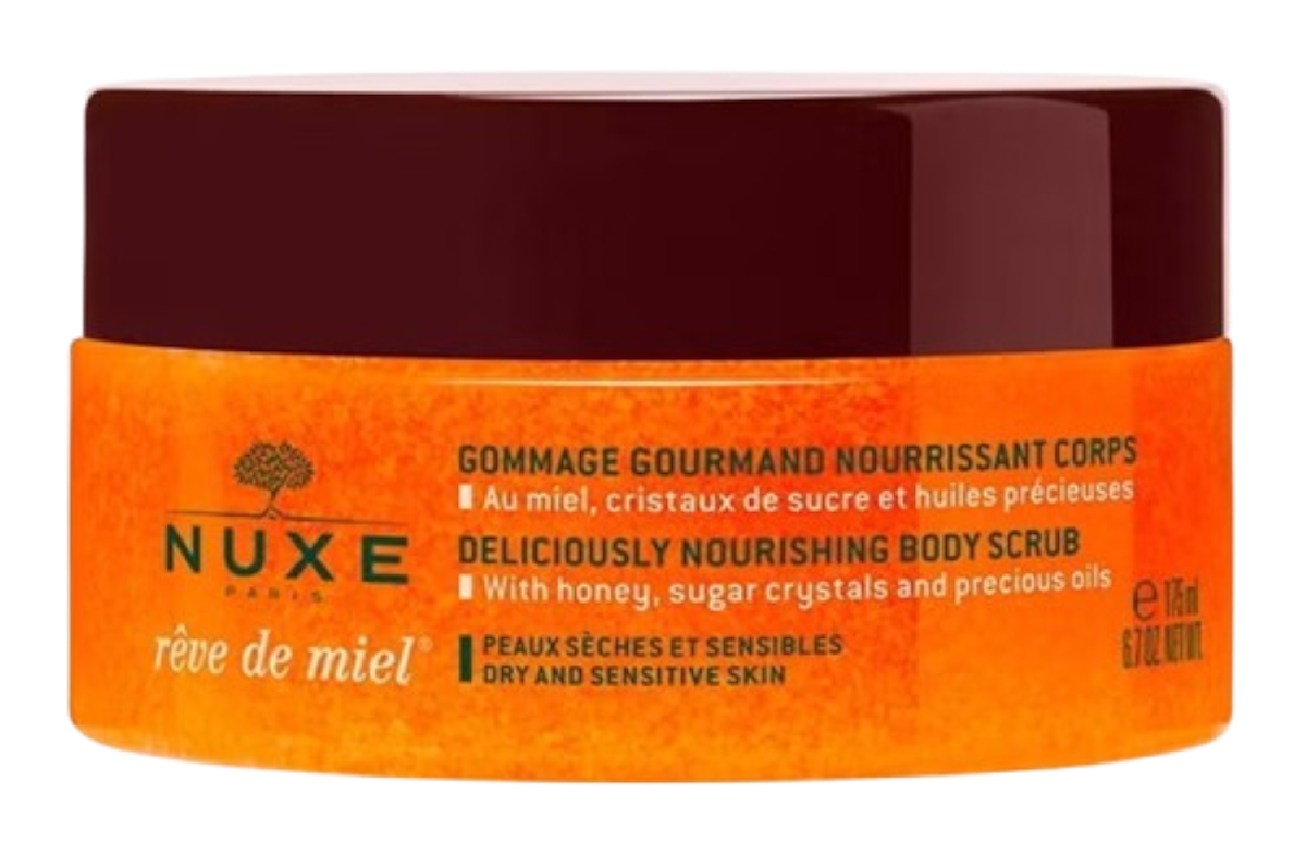 Exfoliante Corporal Nutritivo, de NUXE, un bálsamo en aceite con miel, cristales de azúcar y aceites preciosos que exfolia, nutre y deja la piel suave y sedosa. Uno de los mejores exfoliantes corporales. Druni. Precio: 23,65 €