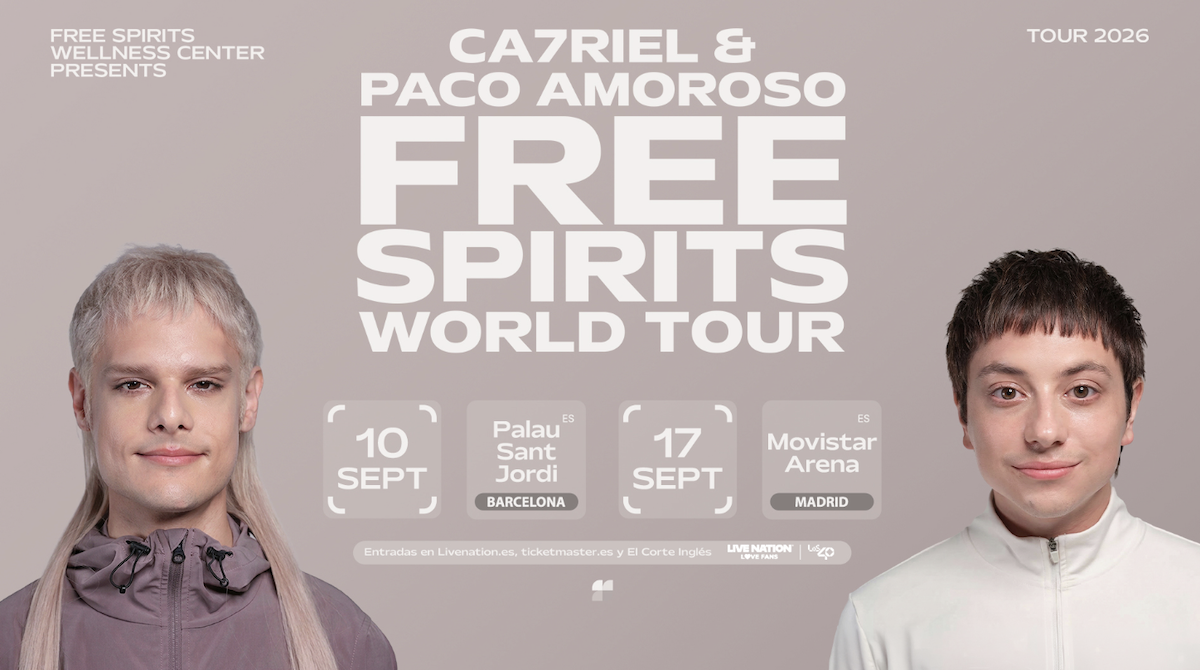 Cartel oficial de «Free Spirits World Tour» de Ca7riel y Paco Amoroso, uno de los mejores planes en septiembre en Madrid