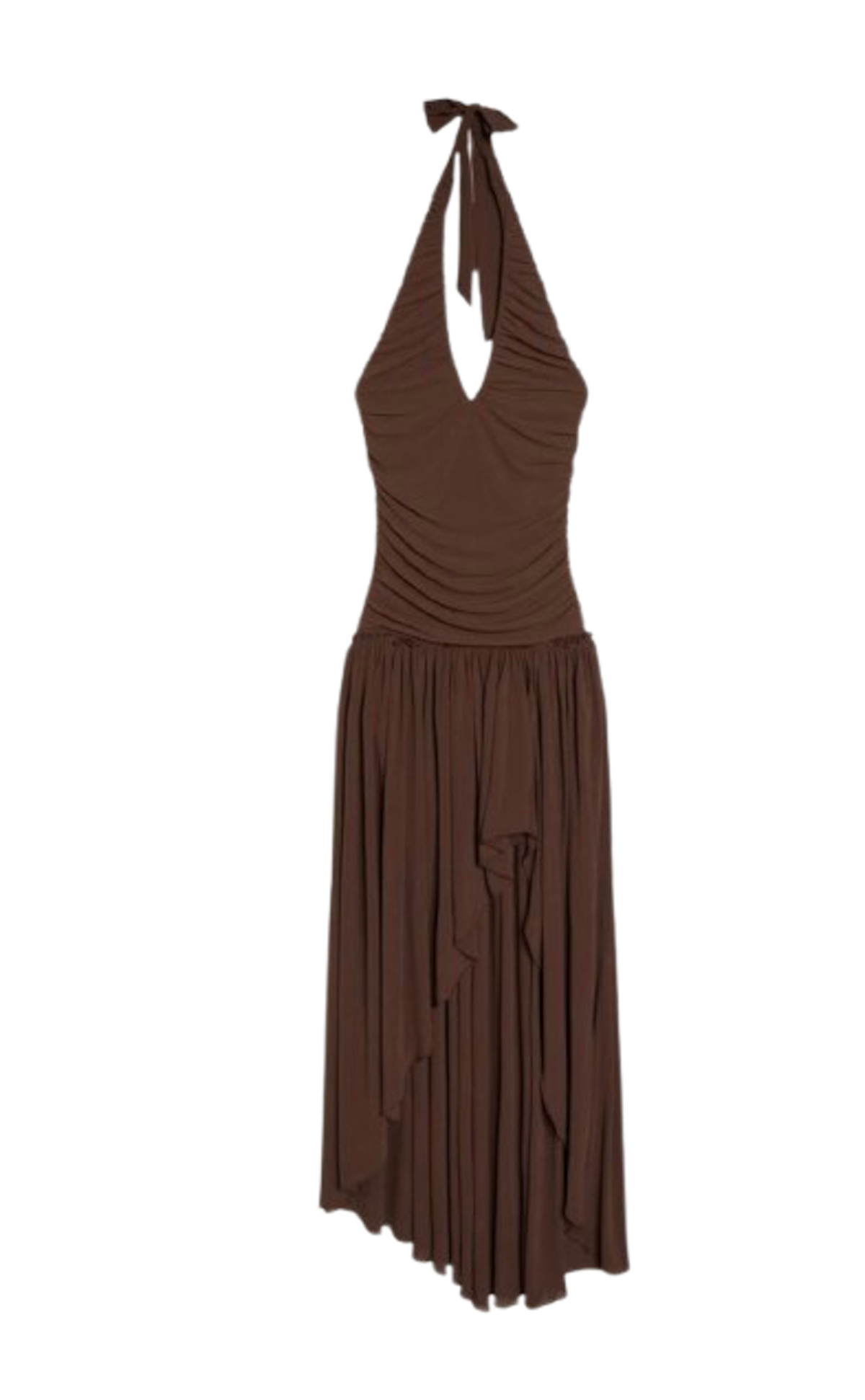 Vestido asimétrico largo marrón de Bershka. Precio: 45,99€