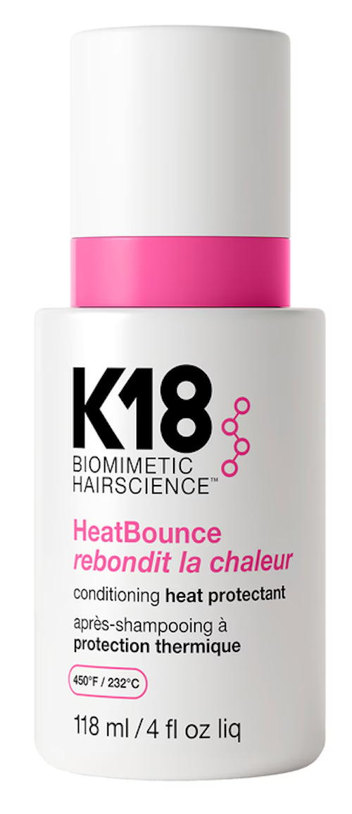 HeatBounce™ Conditioning Heat Protectant de K18, acondicionador sin aclarado con protección térmica hasta 232 ºC. Precio: 52 € / 118 ml