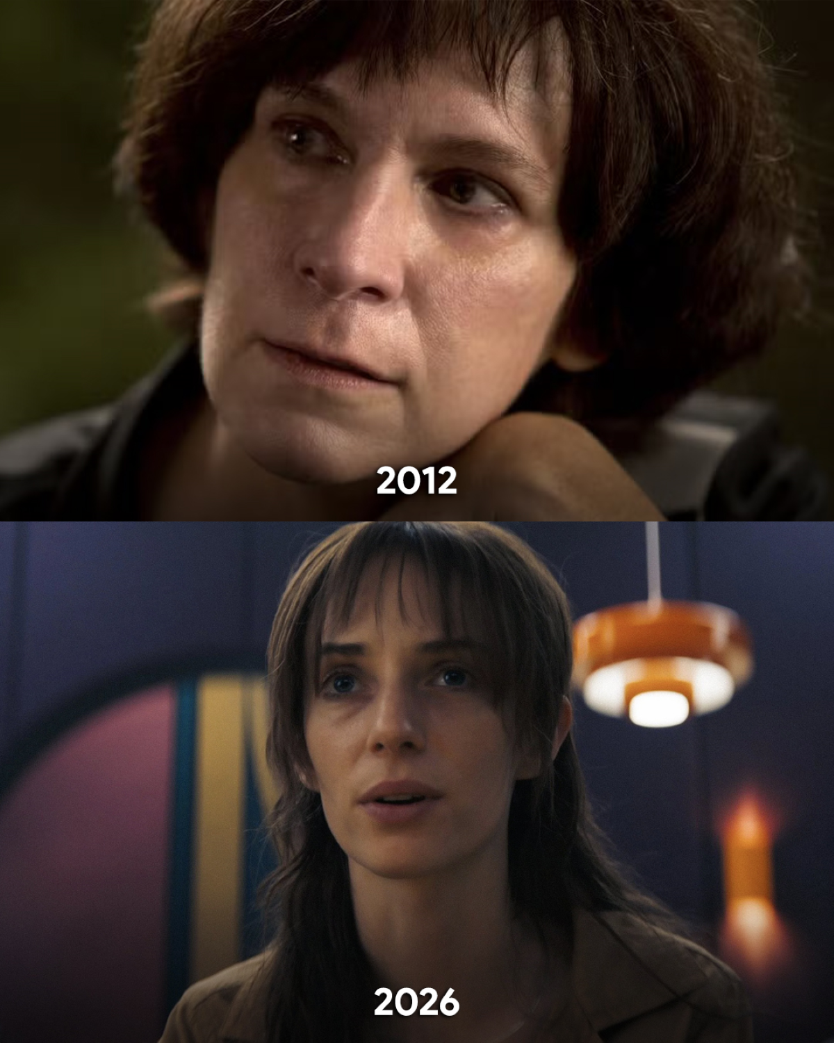 Comparativa de Wiress en «Los Juegos del Hambre» de 2012 y «Amanecer en la cosecha» de 2026, donde Maya Hawke interpreta la versión joven del personaje