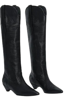 Bota negra de piel de Johanna Ortiz con silueta estructurada, diseño sin cordones y tacón bajo de madera