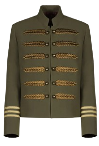 Chaqueta entallada de Johanna Ortiz con bordados decorativos en los hombros y el pecho y botones frontales