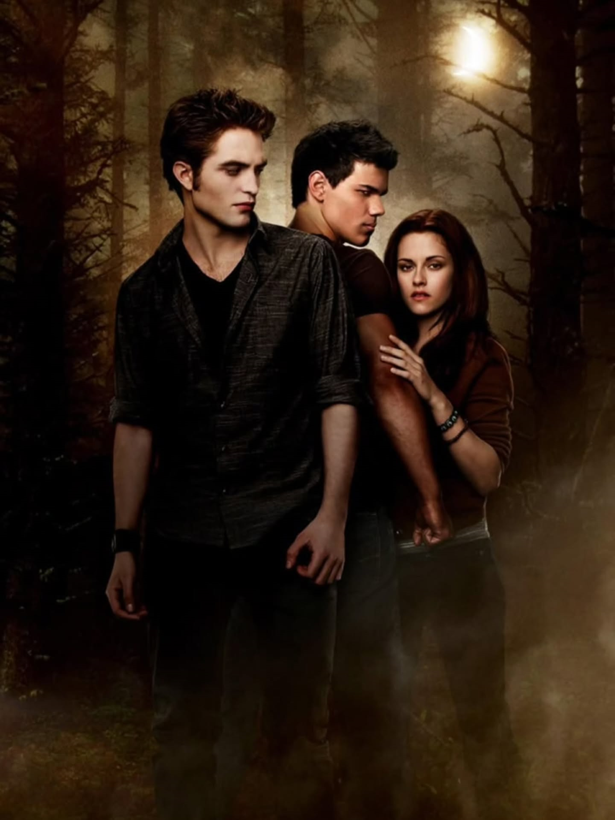 Kristen Stewart, Robert Pattinson y Taylor Lautner en una imagen de «Crepúsculo: Luna Nueva», segunda película de la saga y otro de nuestros triángulos amorosos favoritos