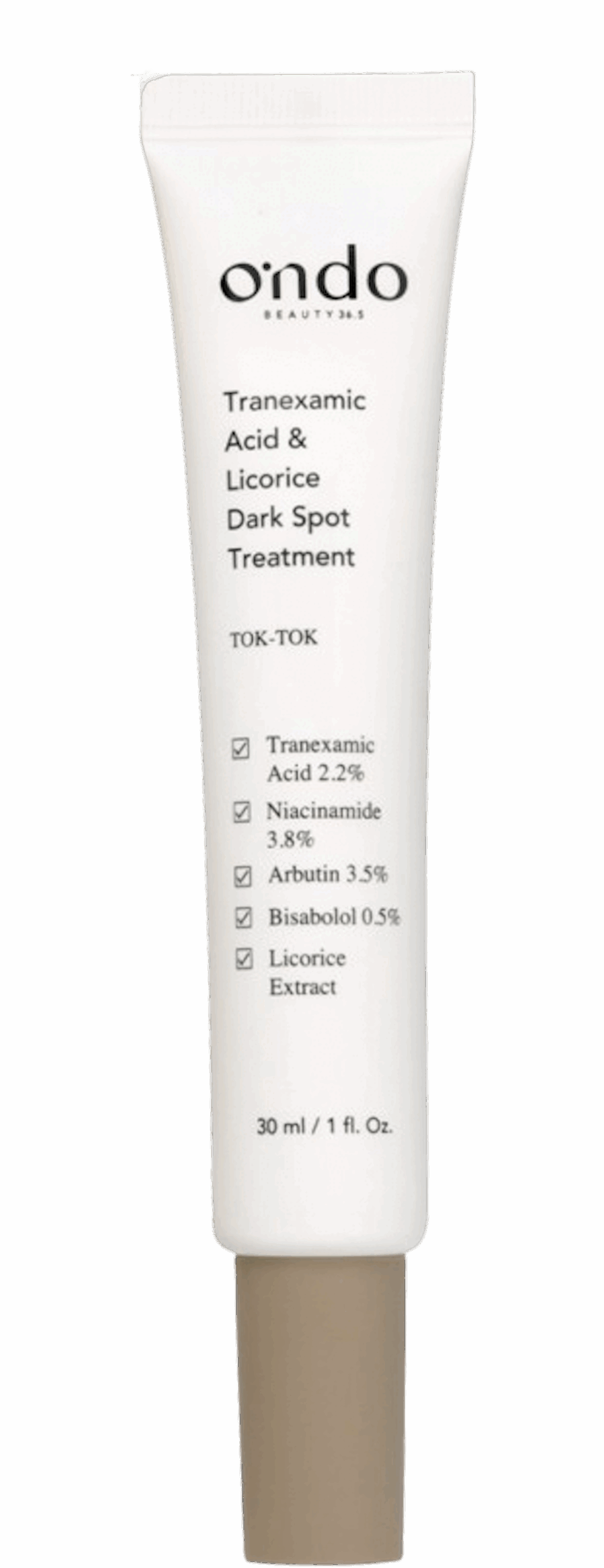 Tranexamic Acid & Licorice Dark Spot Treatment, de Ondo Beauty 36.5, uno de nuestros productos con ácido tranexámico favoritos, vía MiiN Cosmetics. Precio: 24,99€