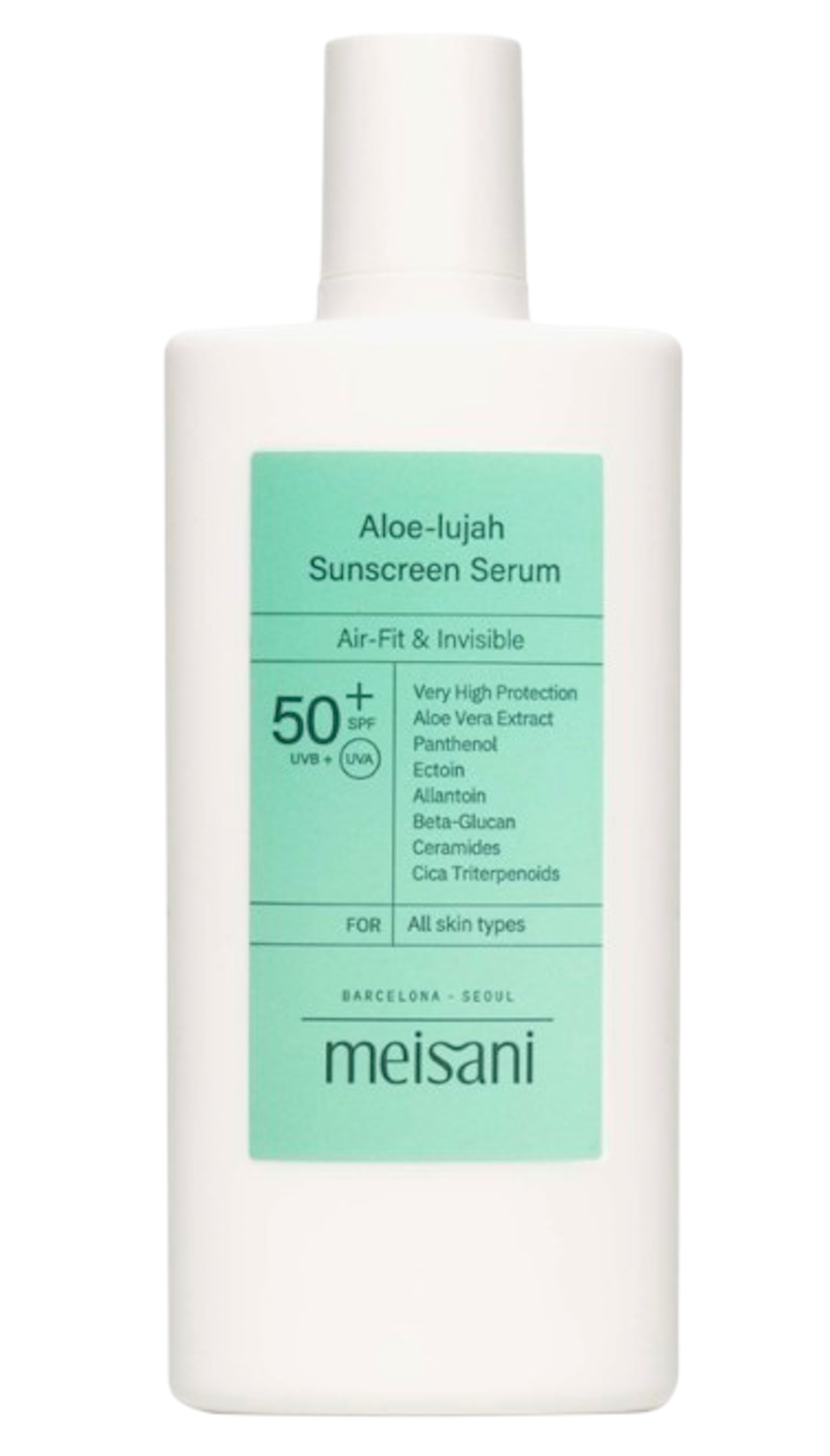Aloe-Lujah Sunscreen Serum SPF50+, de Meisani vía MiiN Cosmetics. Precio: 25,99€