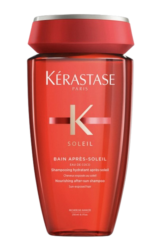 Champú Bain Après-Soleil, de Kérastase, un tratamiento nutritivo que retira los residuos de cloro, sal y arena y devuelve la suavidad al cabello. Precio: 29,70 €
