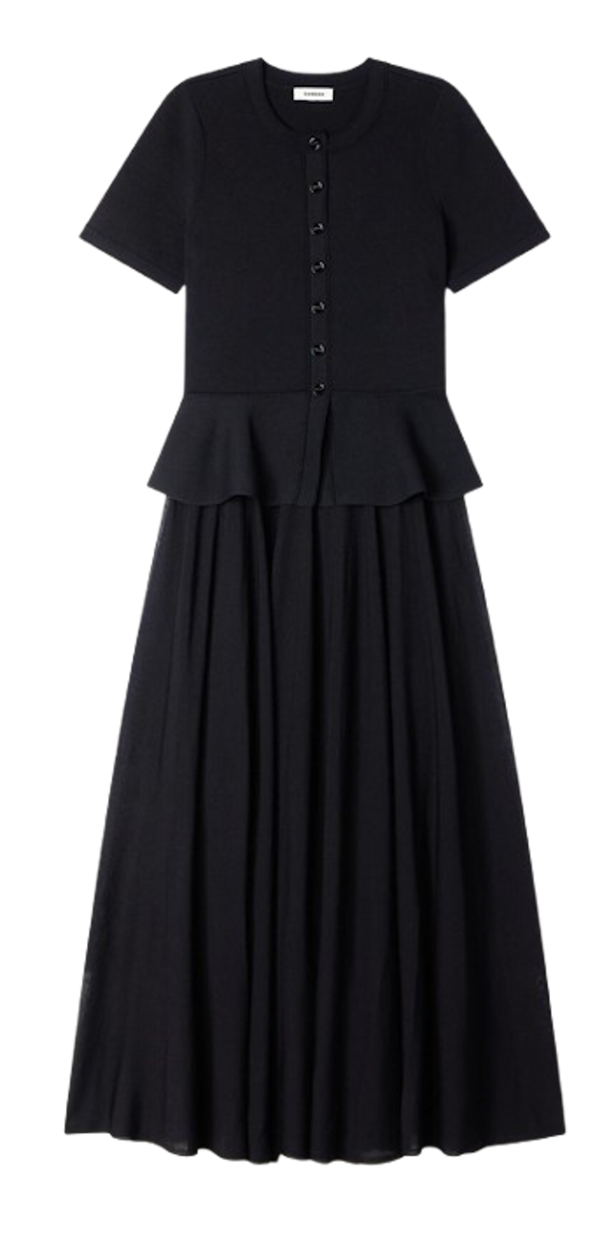 Vestido negro con silueta peplum de Sandro, una de las tendencias del otoño. Precio: 325€