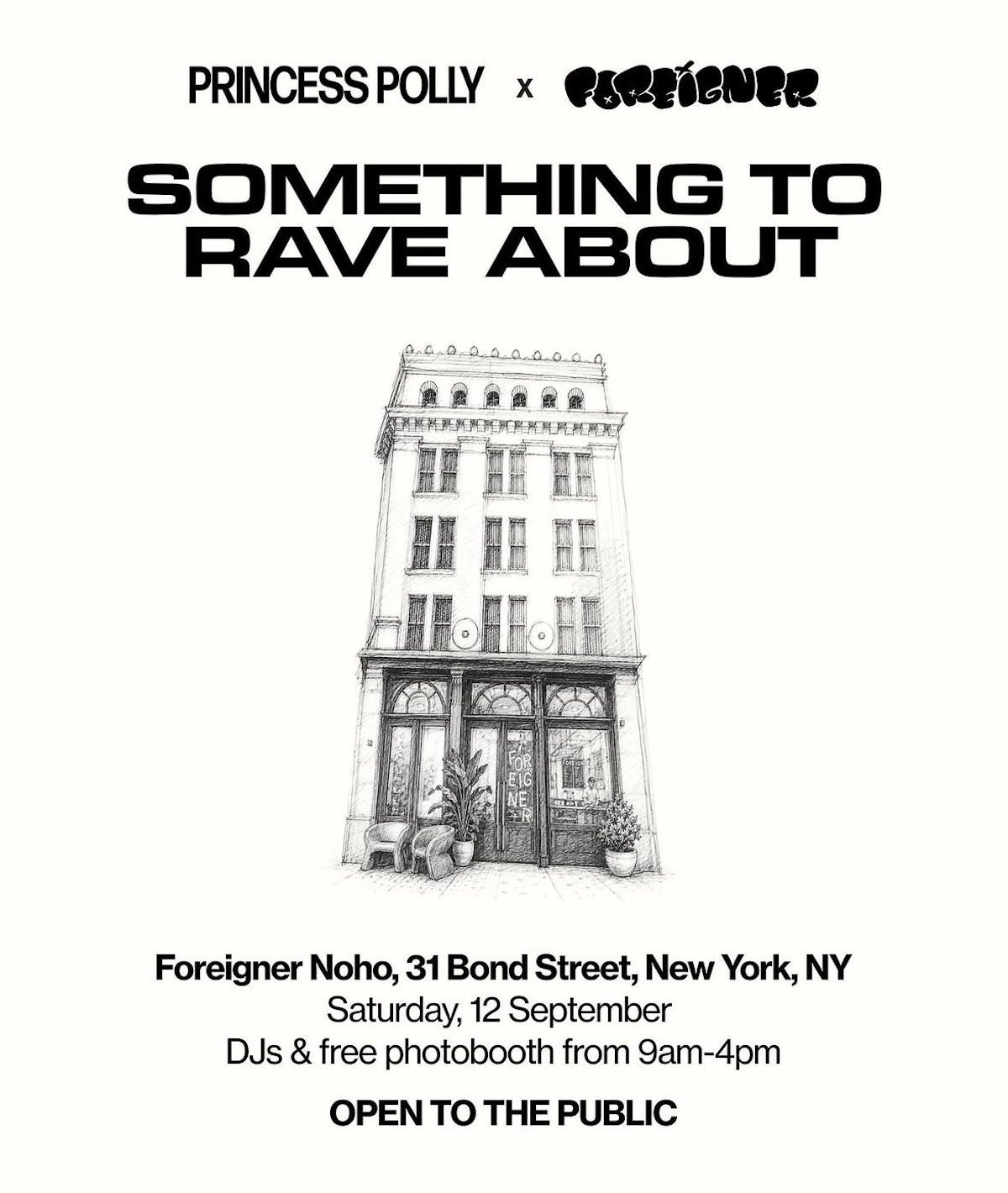 Cartel oficial de la colaboración de Princess Polly con Foreigner, uno de los imprescindibles que no pueden faltar en nuestra guía de Nueva York durante Fashion Week