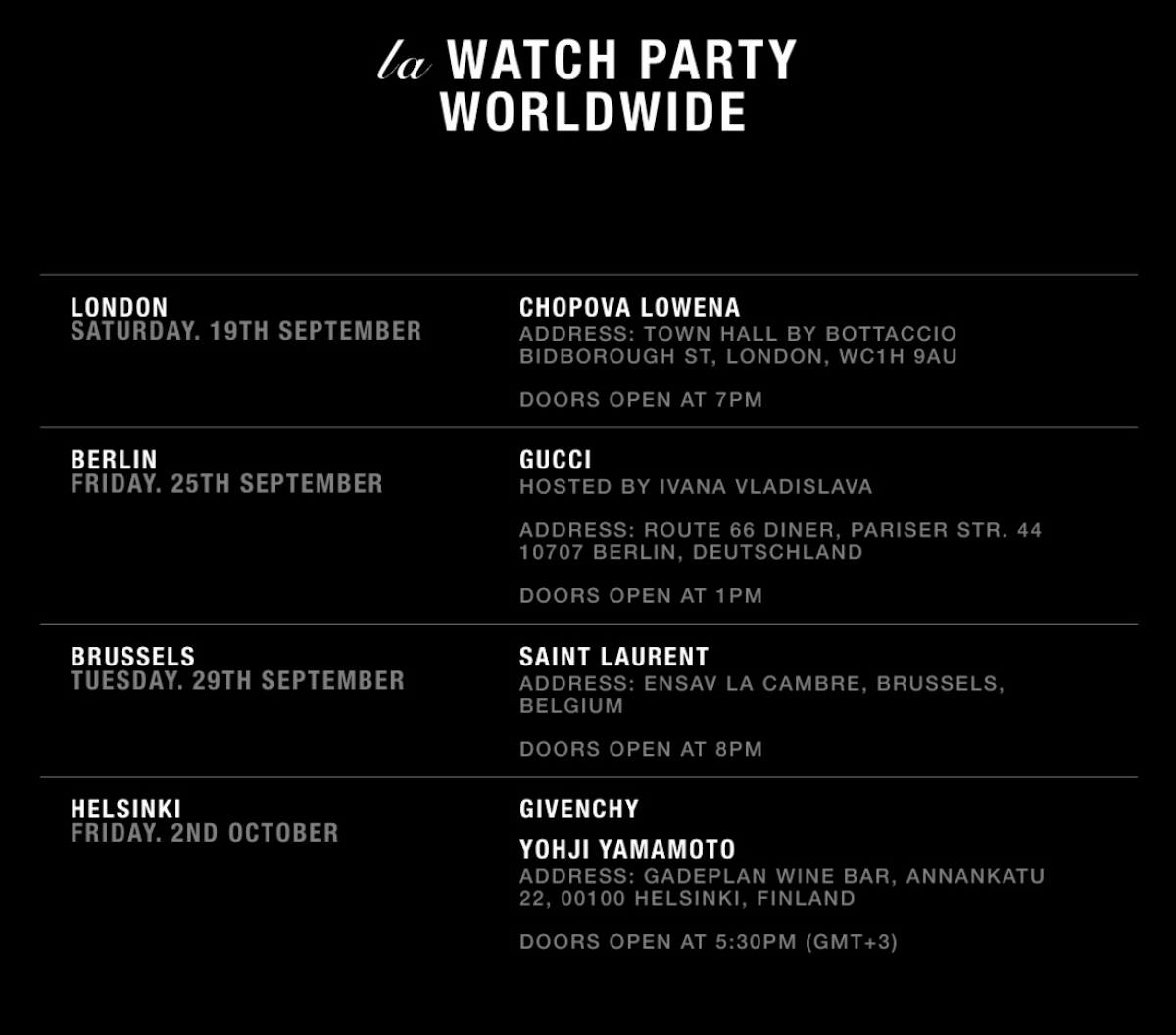 Calendario de «watch parties» de esta edición de Fashion Weeks, un plan perfecto para London Fashion Week. Imagen: @ly.as